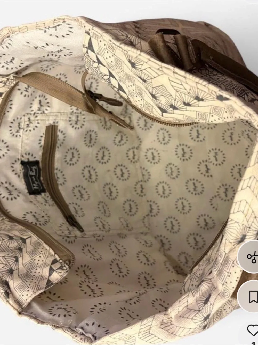 Myra Bag Canvas Geometric Tote Bag with Brown Handles